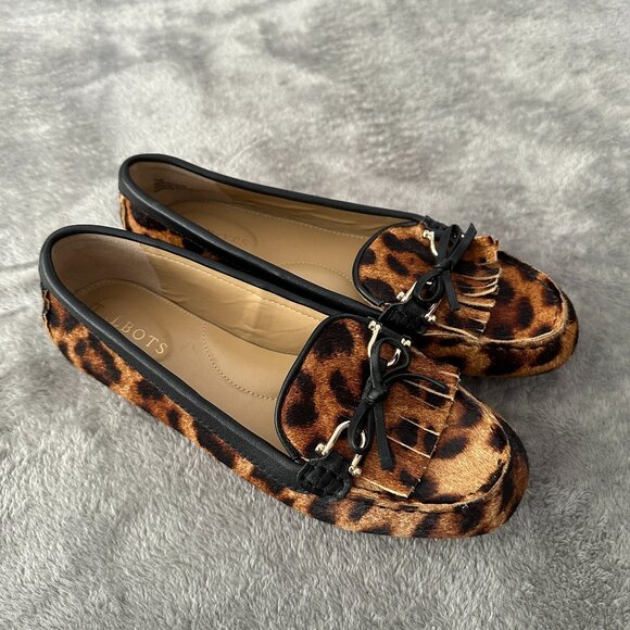 Talbots Animal Print Leather Driving Loafers Bow Women's 7.5 Shoes Slip On - Picture 1 of 7